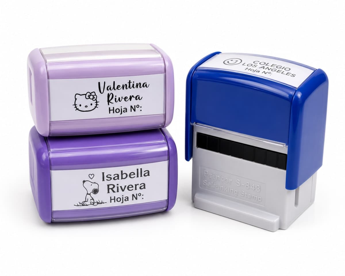 Sello Automático de Tres Líneas + Dibujo Personalizado