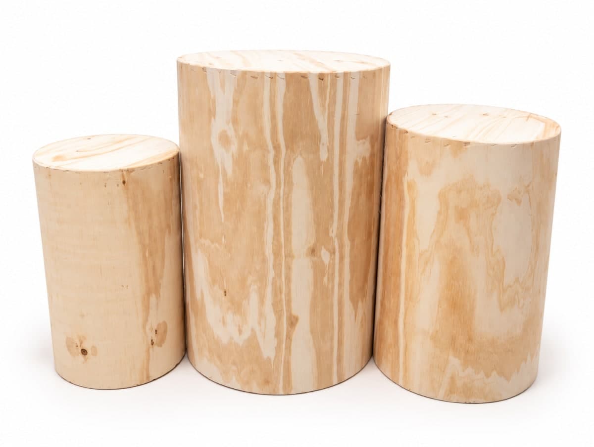 Trío de Cilindros de Madera para Decoración de Eventos